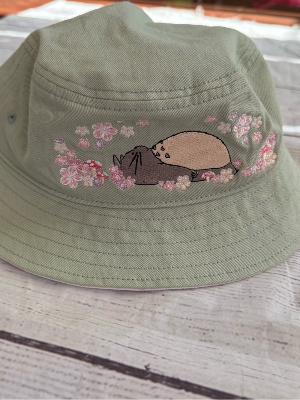 Studio Ghibli MY NEIGHBOR TOTORO Sakura BUCKET HAT Green Pink Flowers